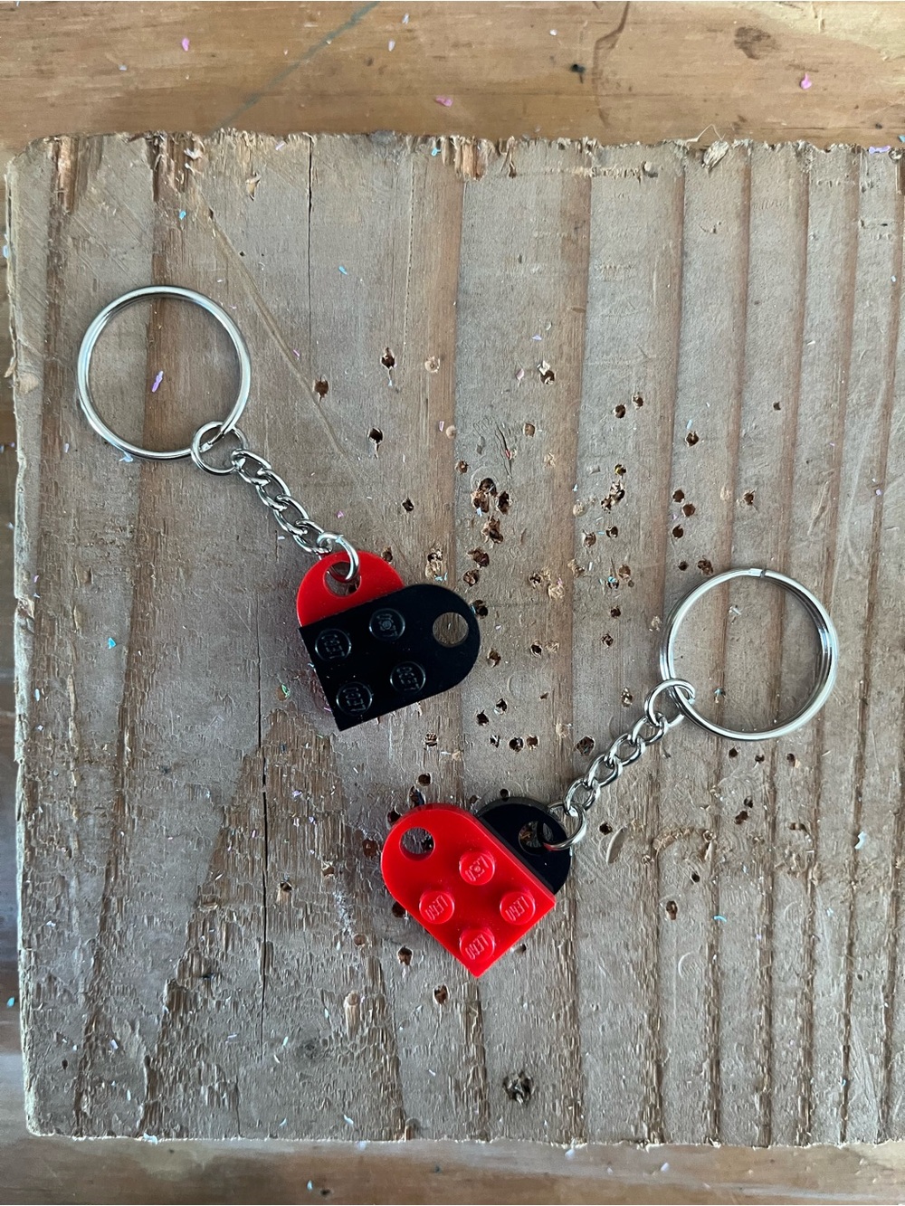 Lego Red and Black Heart Keychain Pair
